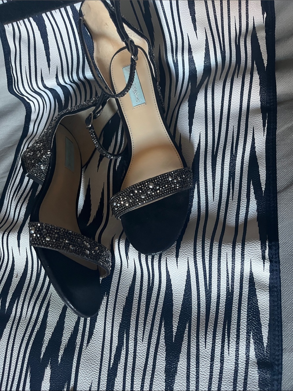 Betsey Johnson Black Crystal Ankle-Strap Heels